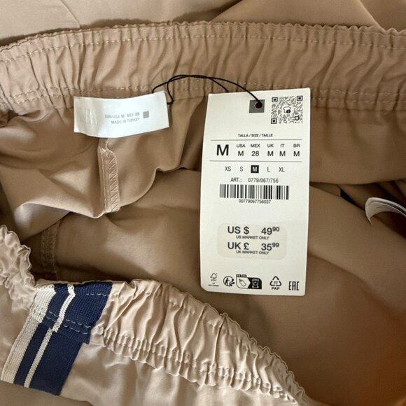 Zara Side Stripe Khaki Maxi Skirt Medium NEW - Picture 2 of 4